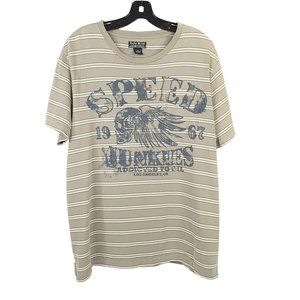 Lucky Brand Short Sleeve T Shirt Size L Tan Stripe Speed Junkies Skull Wings